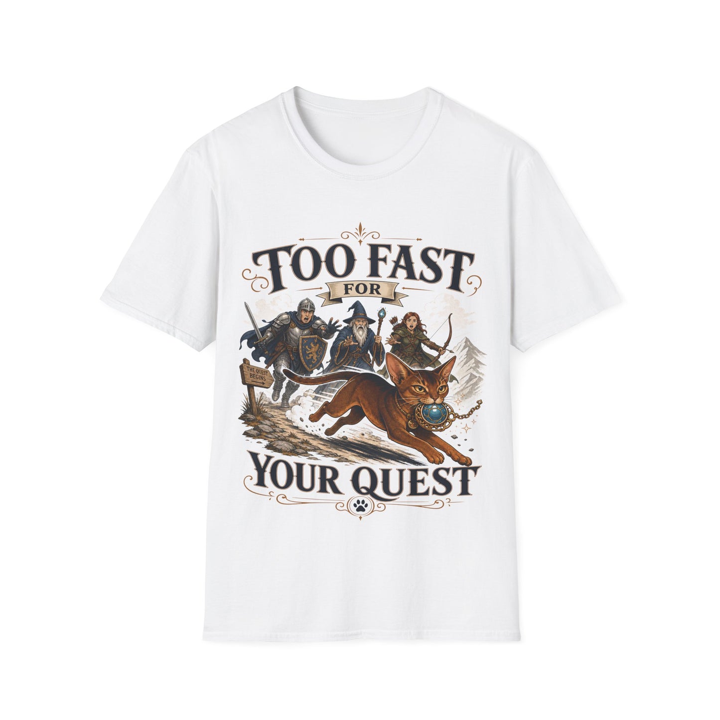 Too Fast for Your Quest Funny Abyssinian Fantasy Adventure Cat T-Shirt