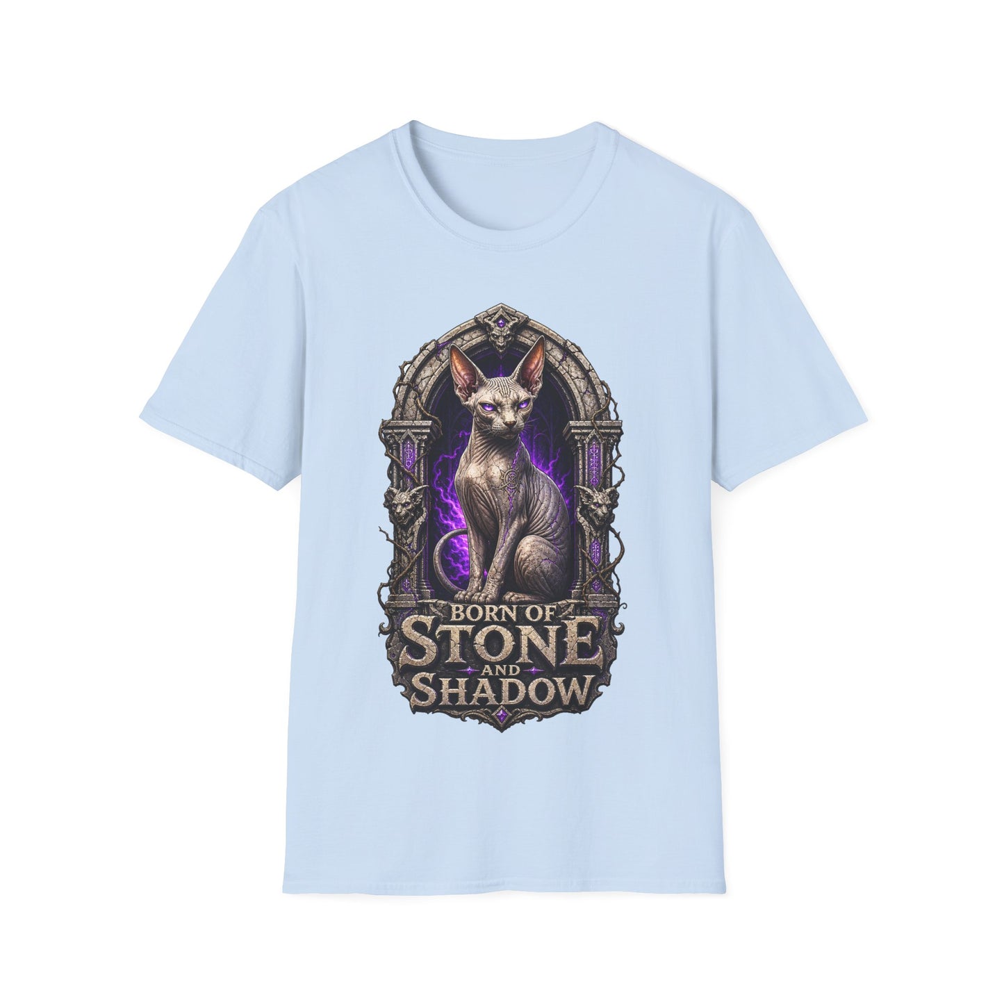 Born of Stone and Shadow Dark Fantasy Sphynx Cat T-Shirt