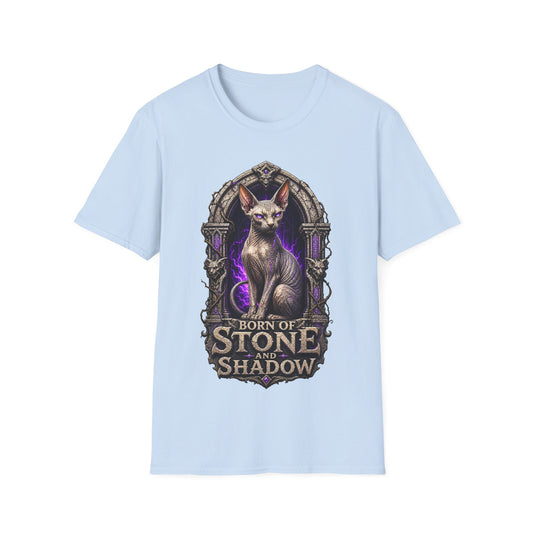 Born of Stone and Shadow Dark Fantasy Sphynx Cat T-Shirt