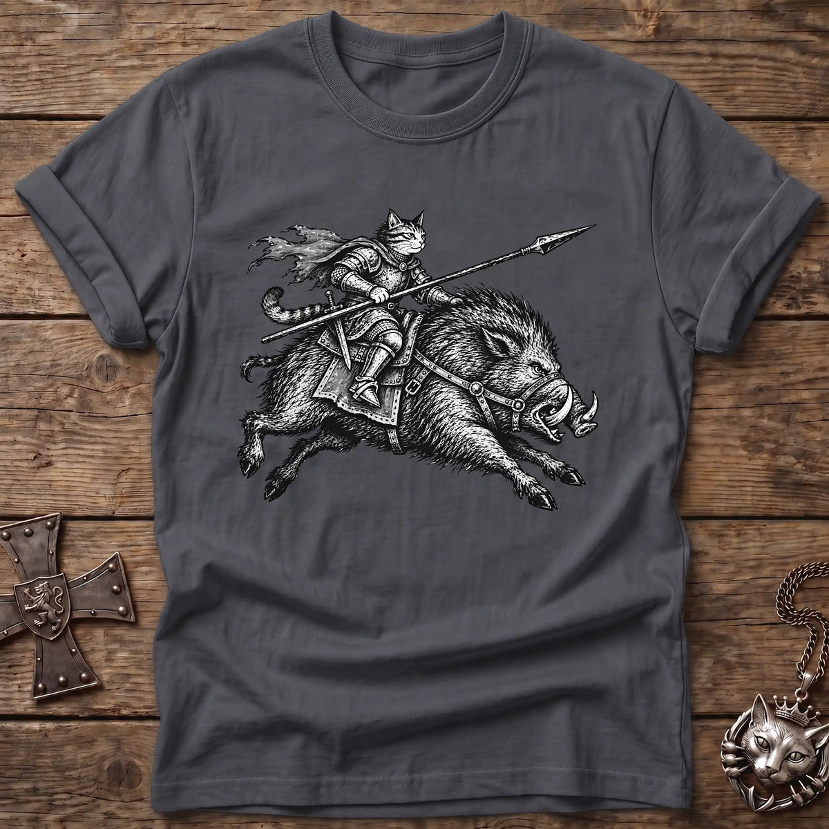 Boar Rider Cat Knight T-Shirt