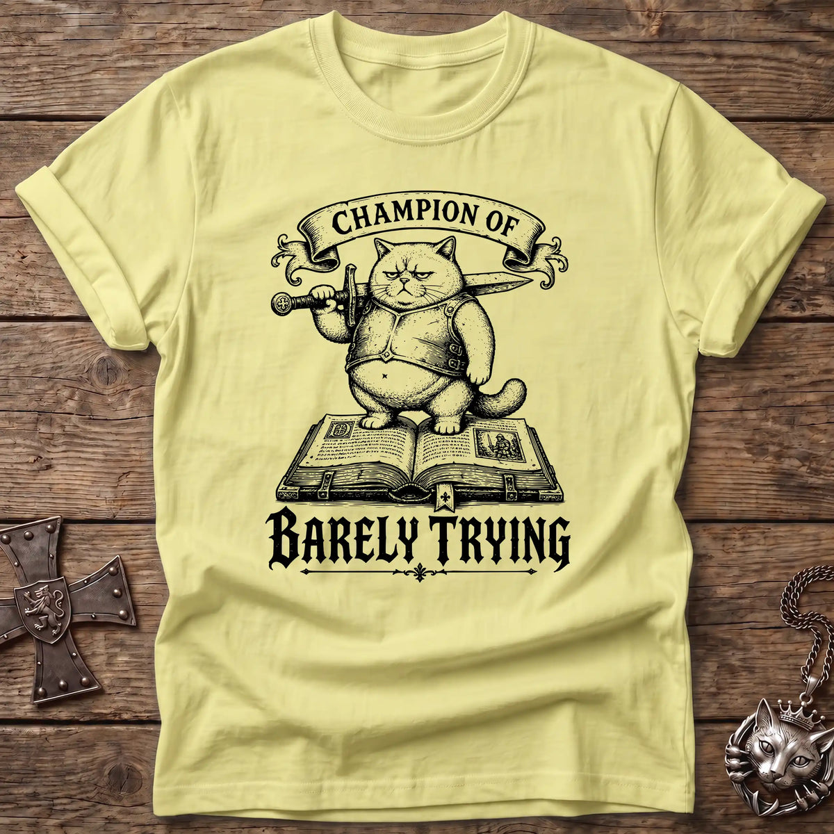 Barely Trying Cat Knight T-Shirt