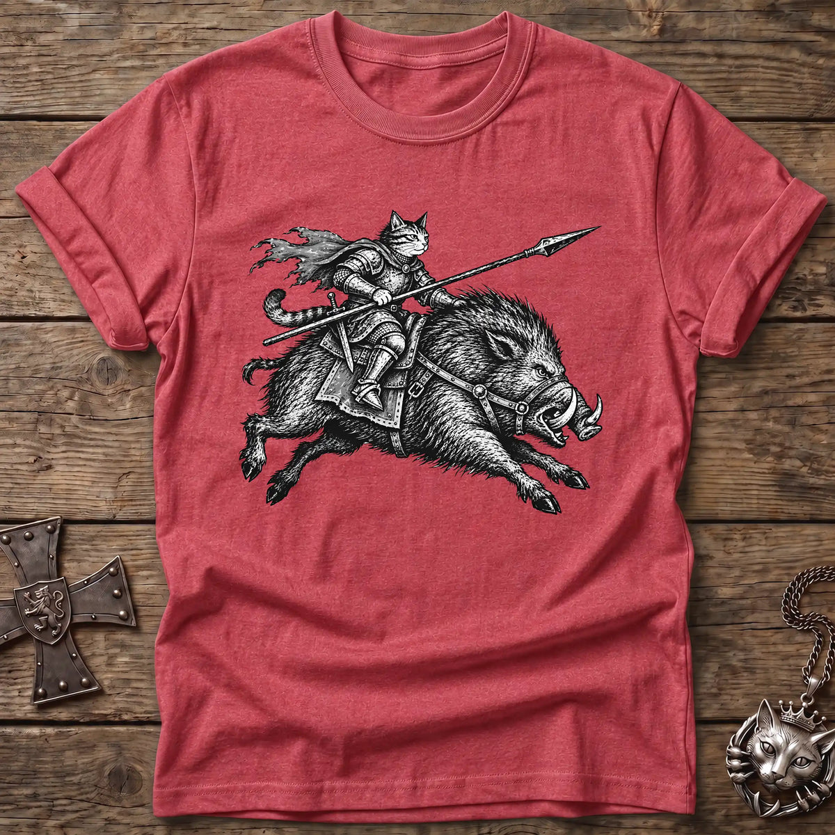 Boar Rider Cat Knight T-Shirt