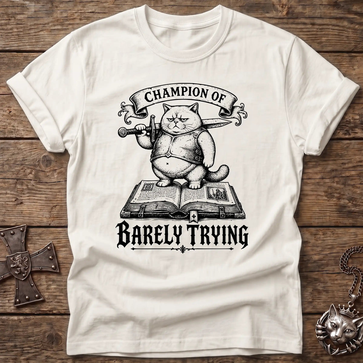 Barely Trying Cat Knight T-Shirt