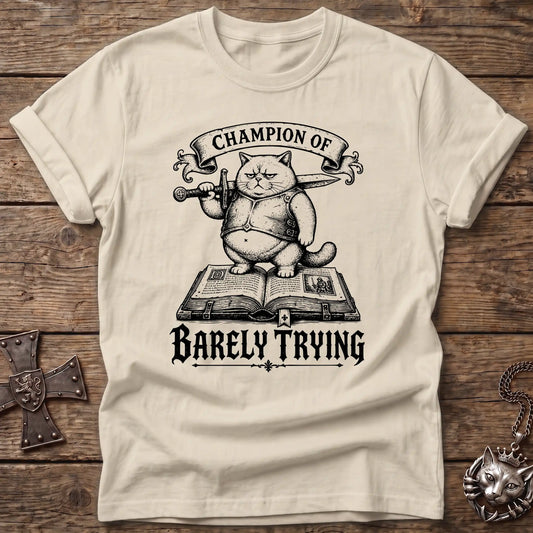 Barely Trying Cat Knight T-Shirt